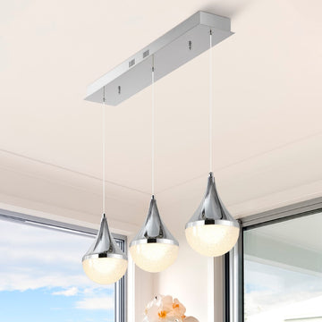 Elyse Teardrop Modern Mid-Century Iron/Acrylic Integrated Linear LED Pendant - JONATHAN Y